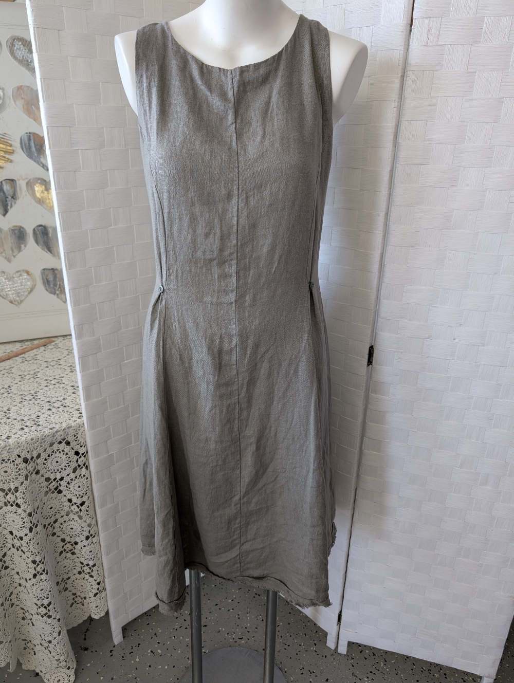 Francesca Bettini Linen Blend Sleeveless Taupe  Midi Dress Made In Italy Sz L
